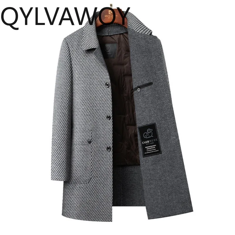 

Мужская куртка QYLVAWOY из 53,1% овечьей шерсти, двусторонняя шерстяная куртка средней длины, с отстегивающейся подкладкой из утиного пуха, утепленное теплое мужское пальто