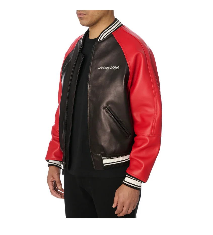 Avirex Nieuw Europa Antiek Schapenvacht Honkbal 100% Echt Leer Varsity Jacket Geborduurd Logo Mode Amerikaanse Maat Heren Jas Top