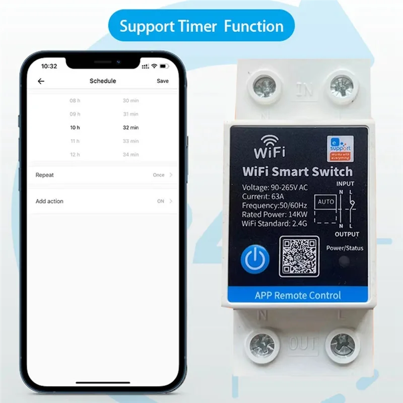 B50B-63A مفتاح ذكي مرحل Ewelink APP التحكم عن بعد الموقت Din السكك الحديدية 2P مفتاح ذكي يعمل مع أليكسا/جوجل/تحية #3