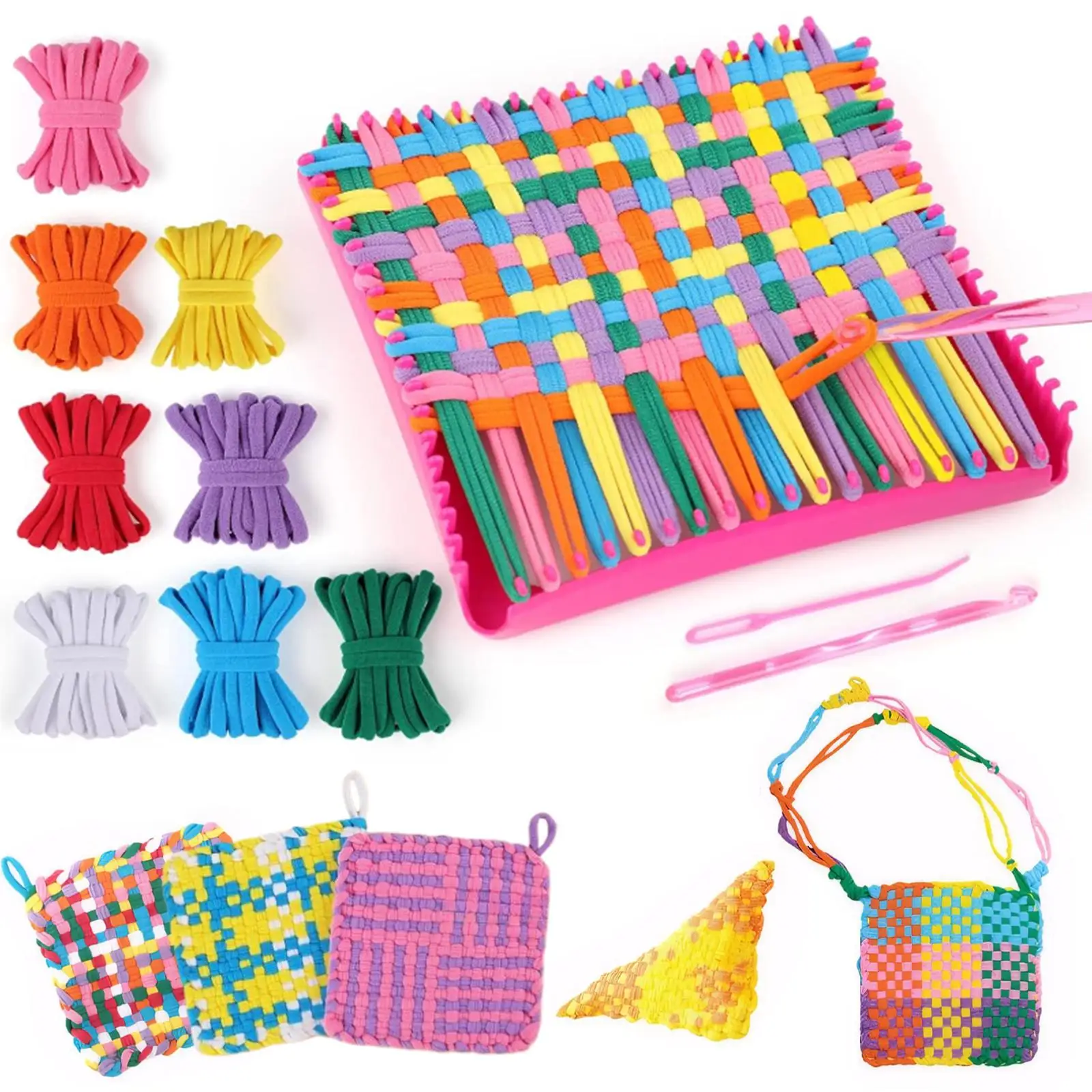 

Weaving Loom Kit Arts Knitting Machine Yarn Needle Set 96 Craft Loops Knitting Looms Weaving Kit for Adults Beginners