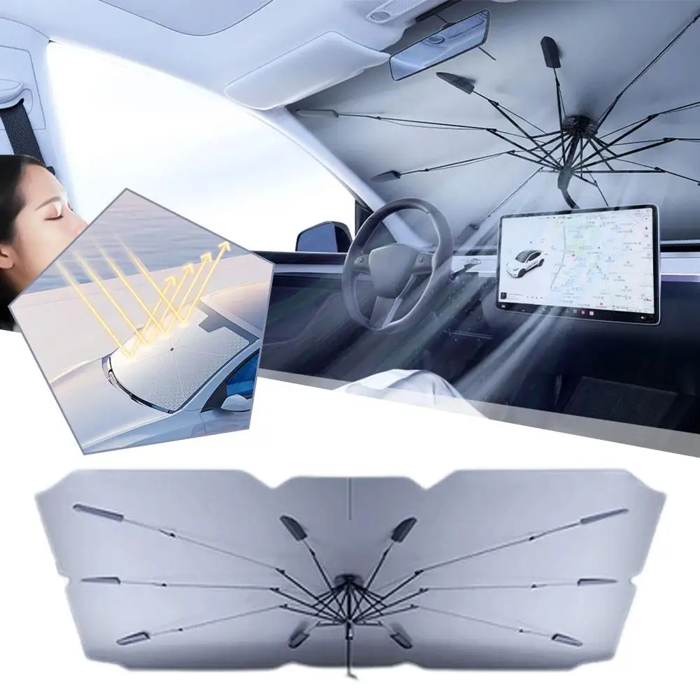 For Tesla Y Highland 2024 Car Sunshade Umbrella Front Sunscreen Car Heat Parasol Front Accessories Insulation Folda R1D3