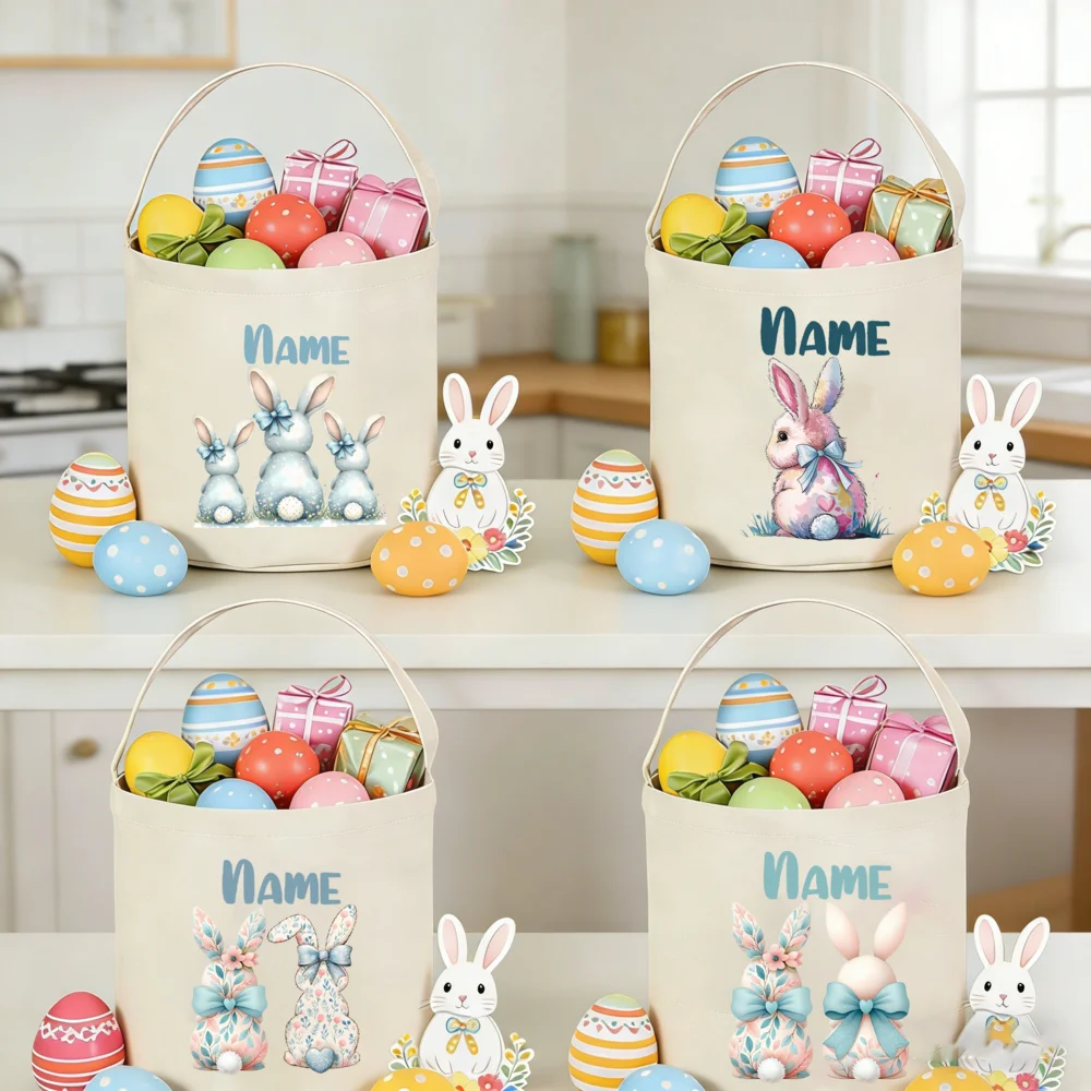 

Персонализированная пасхальная корзина для детей с именем, корзина для поиска пасхальных яиц, сумка для хранения яиц для малышей, пасхальный подарок для детей
