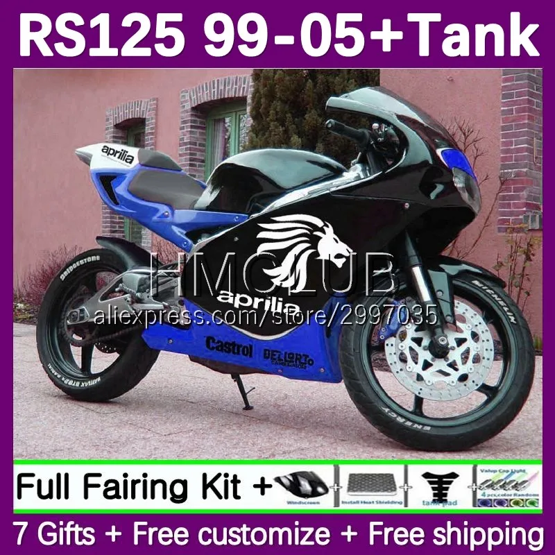 Fairing For Aprilia RS125R RS 125 R RR RS4 RS125 99 00 01 02 03 04 05 76No.103 RS-125 1999 2000 2001 2002 2003 2005 blue black