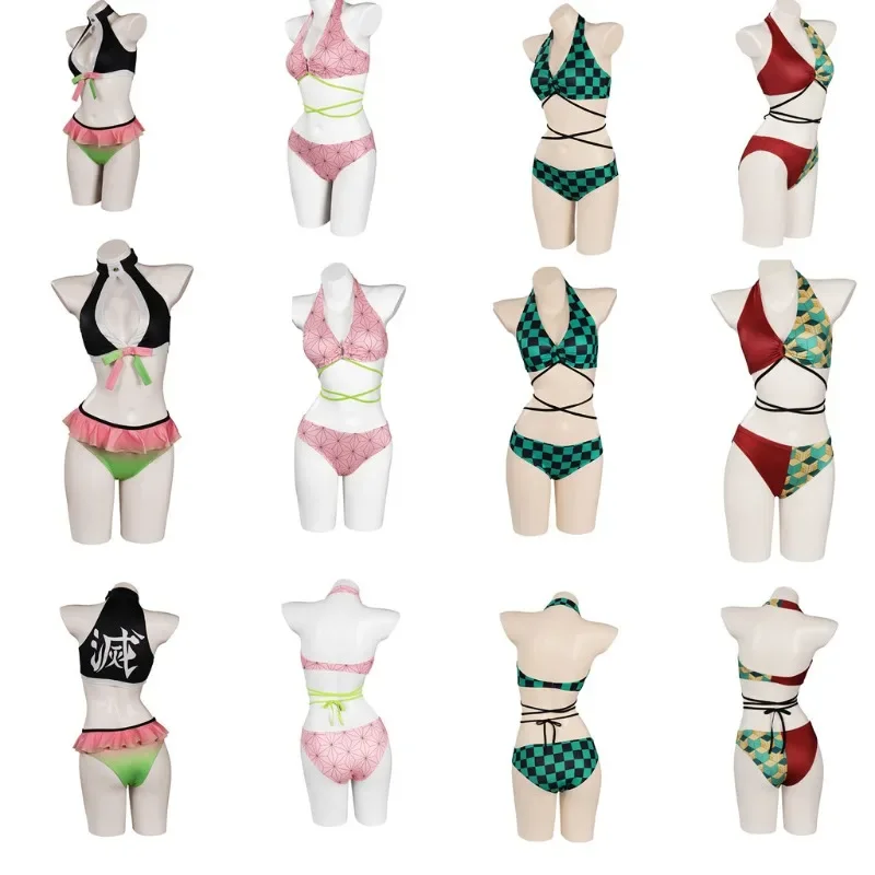 

Anime Demonn Slayer Swimsuit Kamado Tanjirou Nezuko Zenitsu Shinobu Cosplay Bikini Outfit for Women Pool Parties Halloween Party