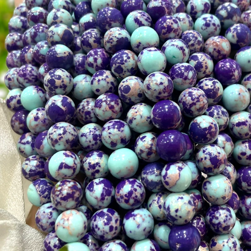 6 8 10MM Round Natural Stone Purple Blue Sea Sediment Jasper Turquoise Spacer Beads for Jewelry Making DIY Bracelet Accessories