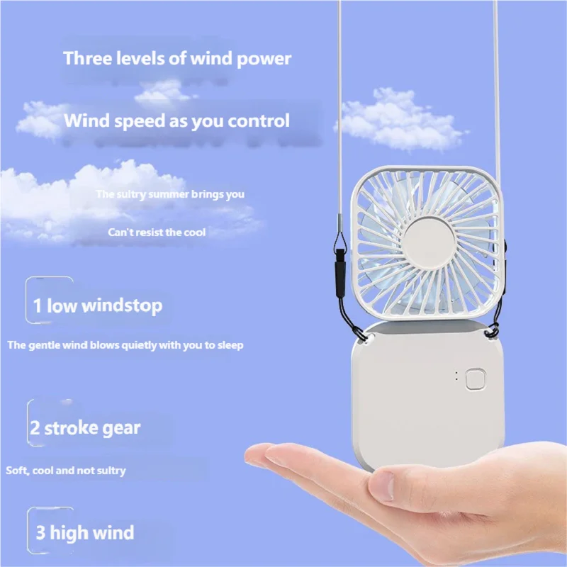 Mini Folding Hanging Neck Fan Foldable Hanging Neck Fan Mini Folding Personal Fan, 3 Speeds USB Charging For Travel Indoor And O image 2