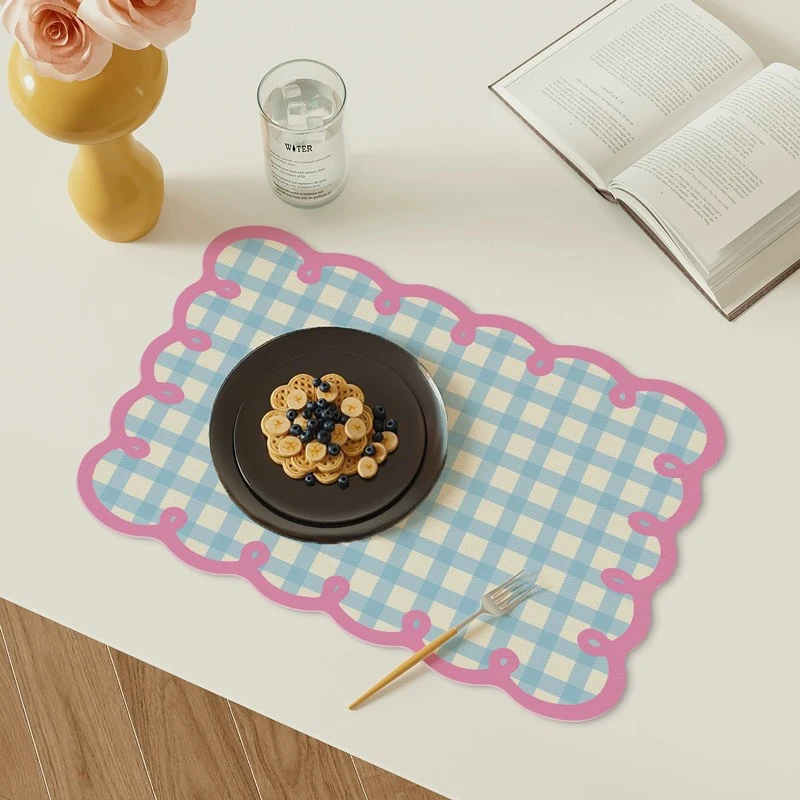 Checkered Frill Edge Placemat for Kitchen and Dining Table Decor Diatom Mud Kitchen Desktop Decoration