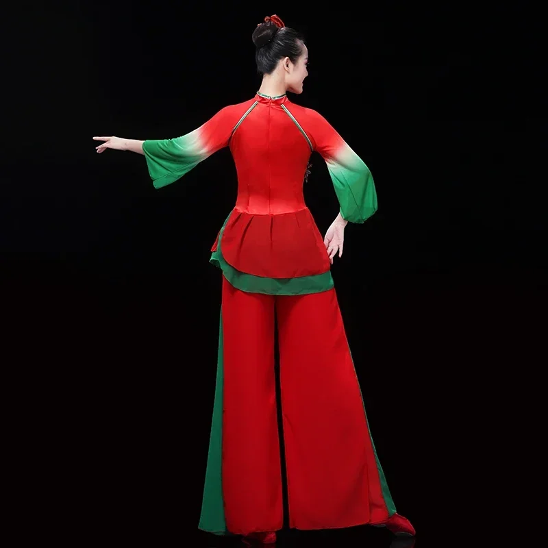 Red Yangko Dance Costume Ancient Folk Dance Fan Oriental Dance Clothing Chinese Style Classic Waist Drum Stage Costume Outfit