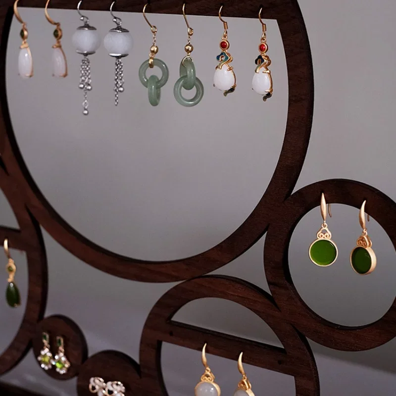 Jewelry Display Rack Walnut Veneer Vintage Multi-round Earring Rack Necklace Plate Jewelry Display Shooting Props
