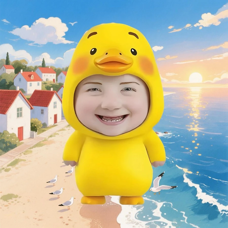 Custom Face Yellow Duck Figure Pillow, Double Sided Print Personalized Cartoon Duck Suit Shaped Cushion, Cute Custom Photo Gift