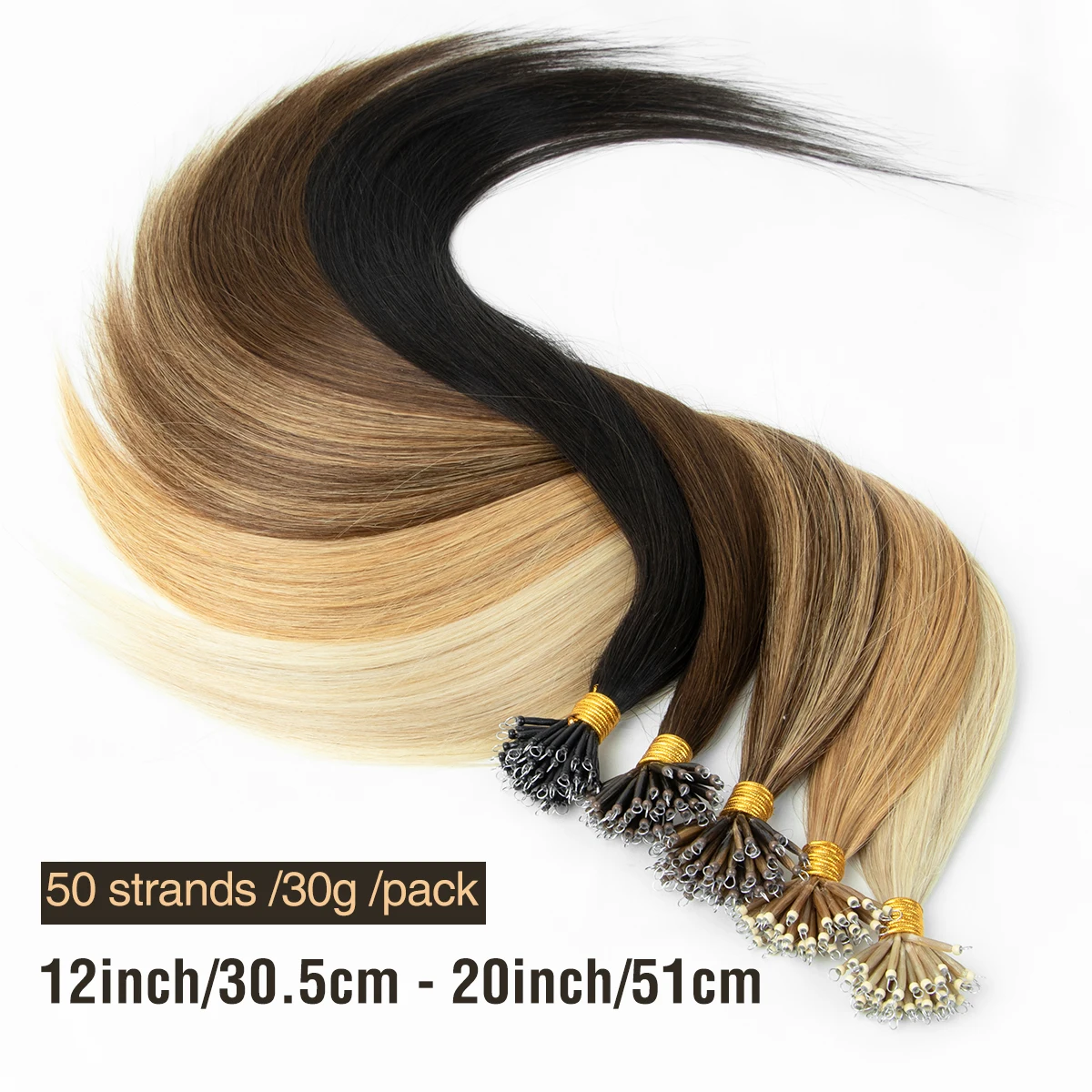 Capelli umani Nano Anello Estensioni dei capelli Lisci Micro Perline Anello Estensione dei capelli Macchina-Remy 50 fili/pacco 30 G/pacco Nano Punta