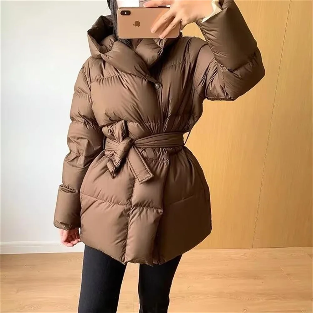 Winter Soft Cotton Down Warm Parkas Women Hooded Slim Lace Up Casual Jacket Outwears Female Thicken Casual Quilted Jacket Coats