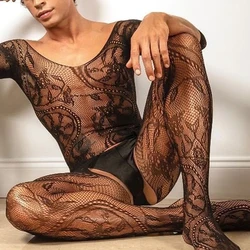 Vine Design tuta Fetish Lingerie Sissy Body Sexy Men Nightwear maschile Fishnet Underwear Hot Man Guy calze erotiche per il corpo