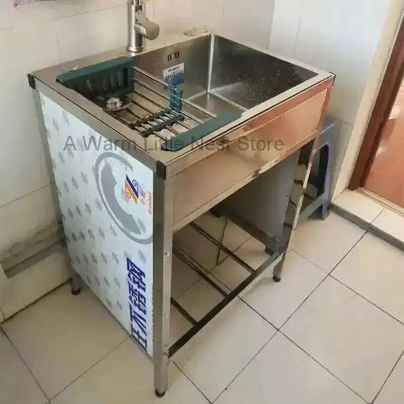 Stainless Steel Kitchen Sinks Kitchen Sink Household with Fence Bracket Handmade Vegetable Single Washing Sinks Dishwashing Sink