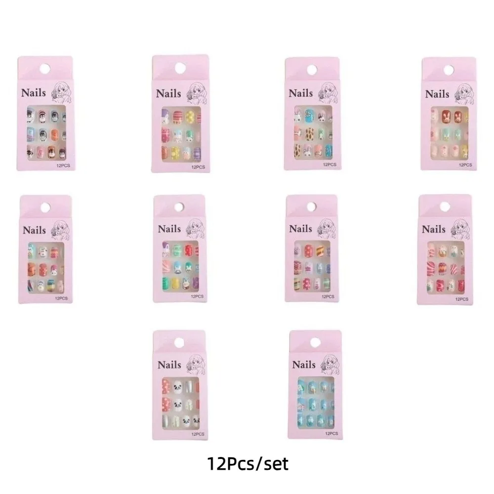 Flocon de neige bonhomme de neige enfants noël faux ongles lapin fleur nœud papillon enfants dessin animé faux ongles presse sur ongles court carré en forme