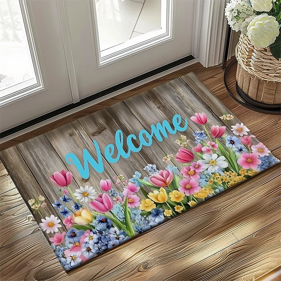 Blumenmuster Fußmatte Küchenmatte Bodenmatte Rutschfeste Matte Ölbeständiger Teppich Innen- und Außenbereich Matte Schlafzimmer Deko-Matte Eingangsmatte Frühling Sommer