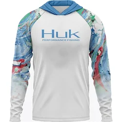 HUK Hooded Fishing Shirts Upf 50 Long Sleeve T Shirt Sun Protection Fishing Clothing Breathable Fishing Hoodies Camisa De Pesca