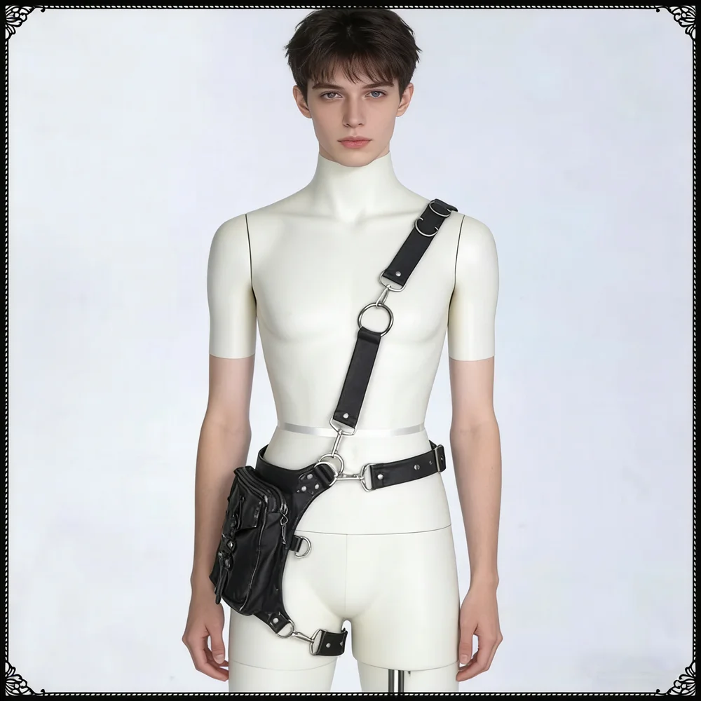 Women Messenger bag Fanny pack Thigh bags Banana carteras mujer Leather Steam Punk Gothic Shoulder Bag women Leather Waist Packs