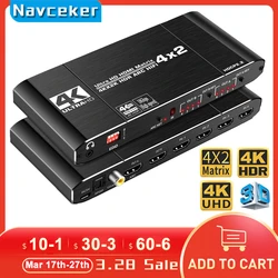 2023 najlepszy macierz HDMI 4x2 4K 60Hz HDR HDMI ARC przełącznik Splitter 4 w 2 out optyczny SPDIF + 3.5mm jack Audio HIFI HDMI przełącznik