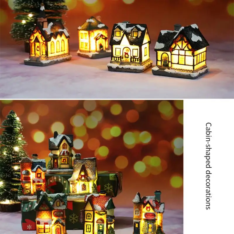 Christmas LED Light Wooden House Luminous Cabin Christmas Decorations for Home Xmas Tree Ornaments New Year 2024 Gifts