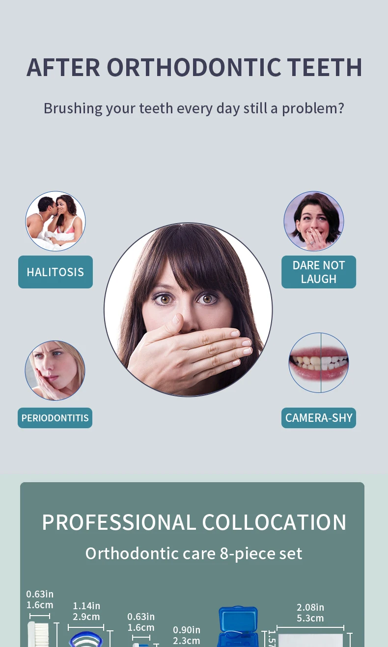 8-teiliges orthodontisches Zahnpflege-Bürstenset zur Zahnreinigung mit Interdentalbürste, Zahnseide, Ortho-Wachs und Reise-Kit – Detail 2