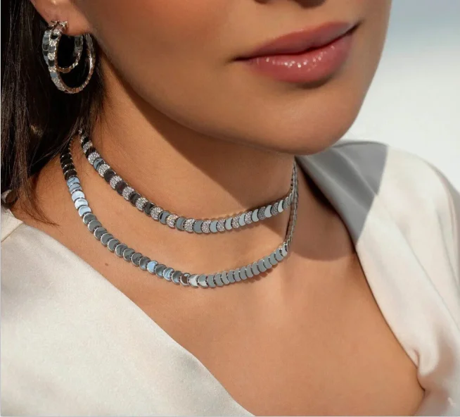 2025 New Arrivals Moon Shaped Link Chain Jewelry Set Women Fashion Bling Cubic Zirconia Bracelet Necklace Ring Earring