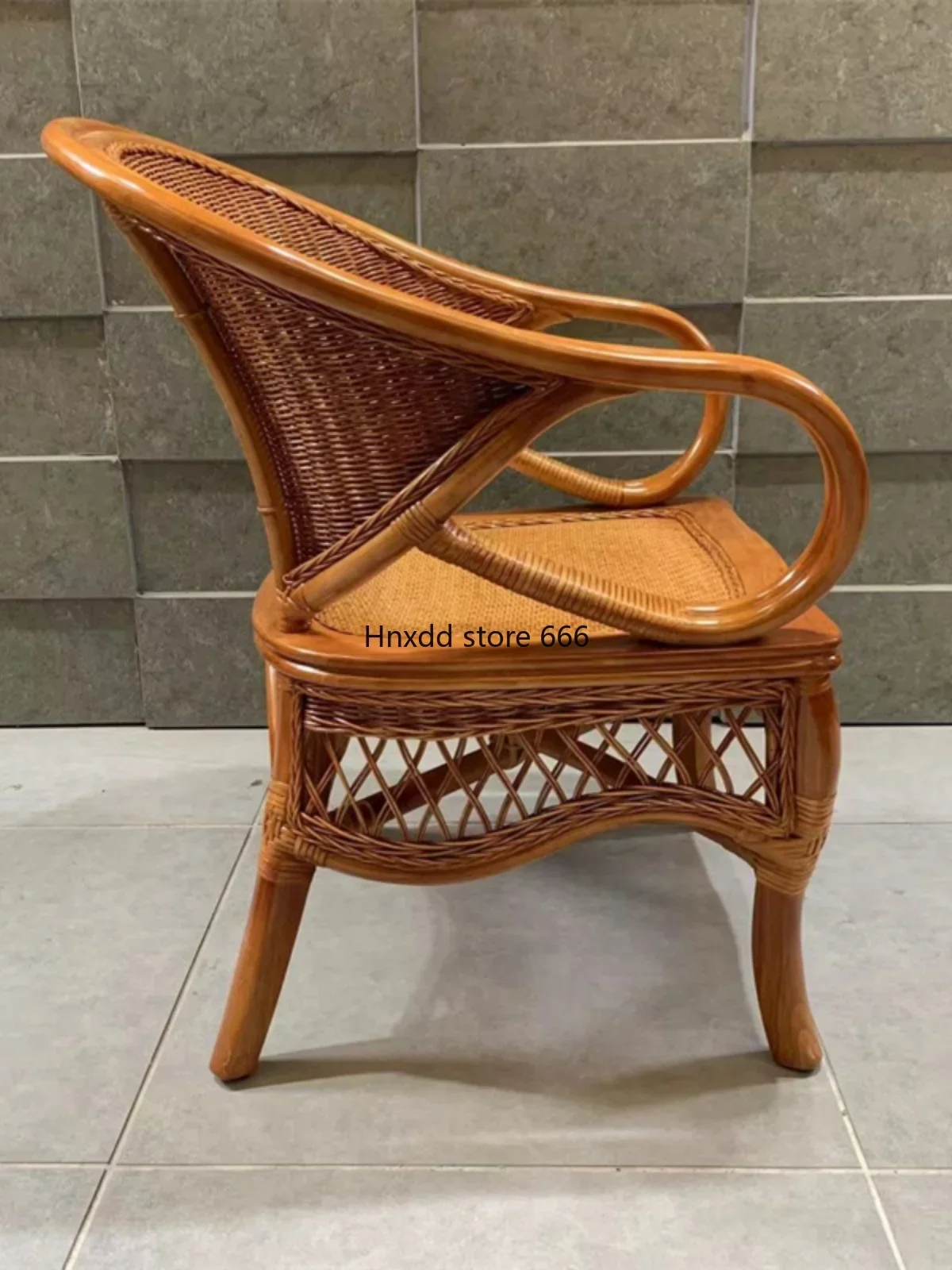 Home natural rattan back chair balcony single casual high-end simple woven rattan chair image 4