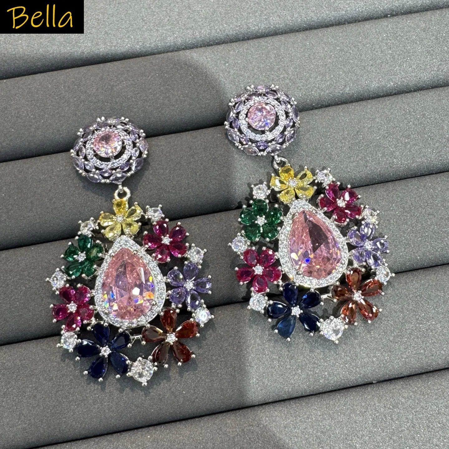 

fashion cubic zirconia earrings for women luxury jewelry gala event party waterdrop big teardrop dangling earrings multicolor