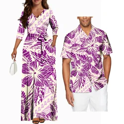 Matching Couples Clothes Pacific Islands style New Arrivals V Neck Long Sleeve Women dress Hawaii island Polynesian Style