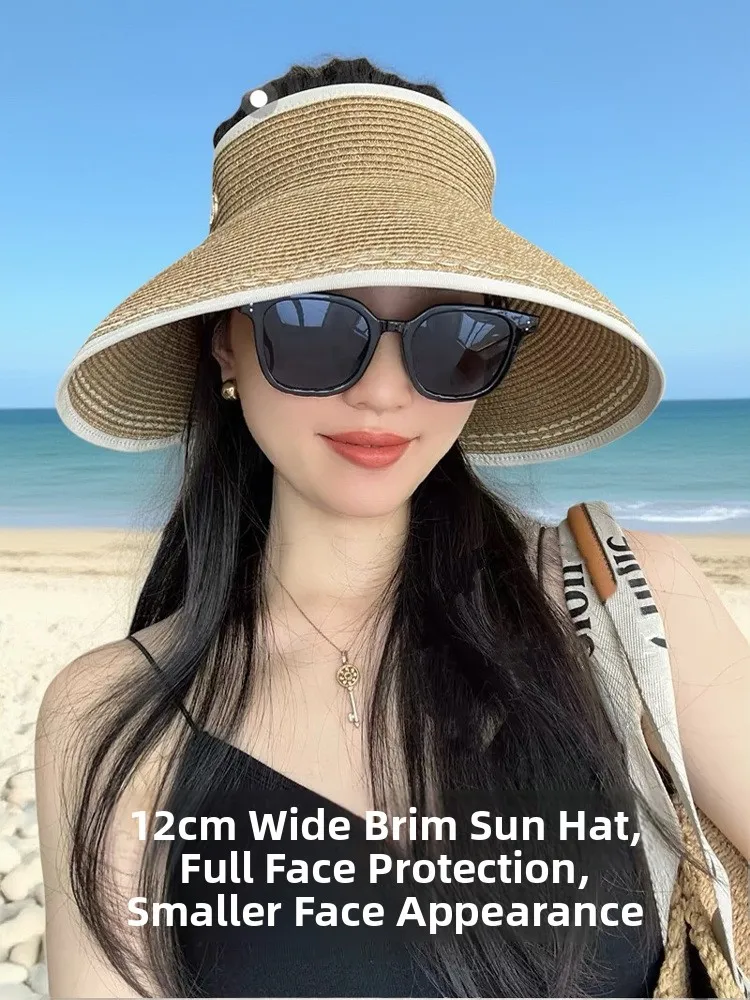 

2025 New Women's Egg Roll St Hat Summer Large Brim Woven Sunade Emp Top Beach Holiday Sun Hat Casual Sle Geometric P...