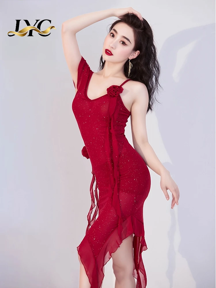 ชุดฝึกซ้อมระบำหน้าท้องแบบใหม่ ชุดเดรสสายเดี่ยวผ้าโปร่งบางเซ็กซี่ ชุดแสดงระบำตะวันออกสำหรับผู้หญิง