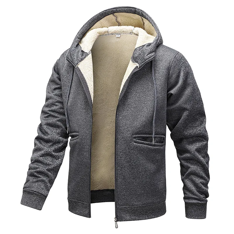 2024 Autumn and winter new lamb wool coat men's casual warm windproof thick hooded jacket Coldproof Cotton-padded Male Outerwear