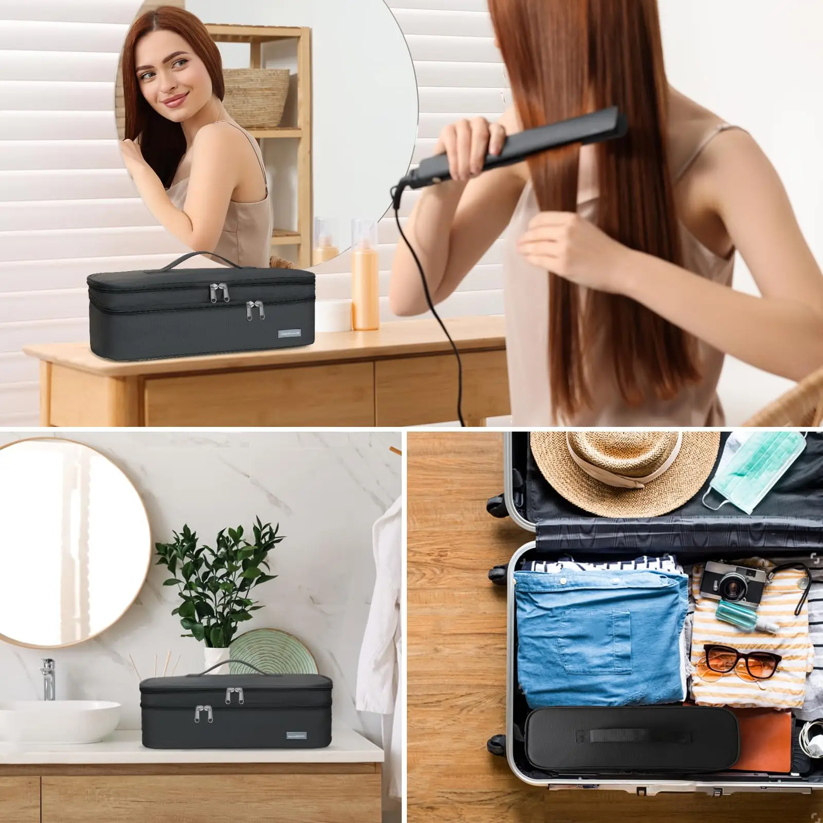 Hair Dryer Case Portable Hairdressing Tools Storage Bag, Double Layer Travel Curling iron clip Brush Organizer Box, Carrying Cas