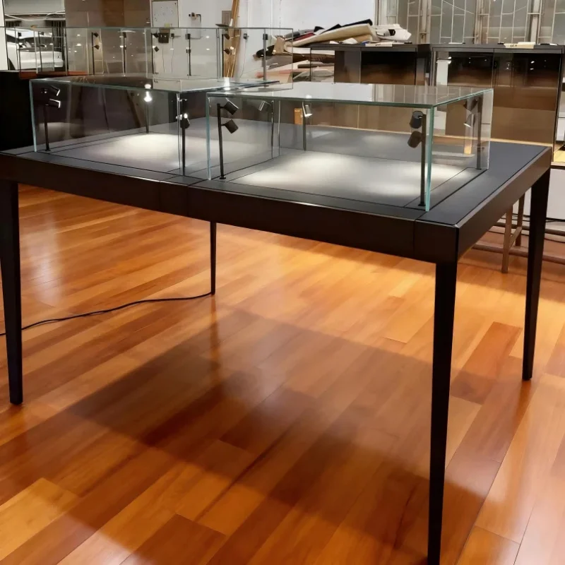 custom.Modern Glass Jewelry Display Cabinet with Sliding Tray - High-End Wooden Showcase Jewelry Retail