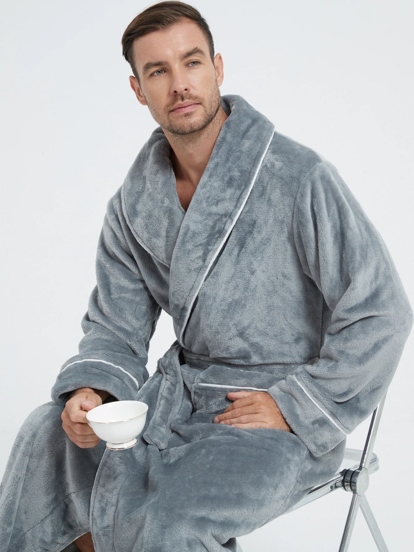 Men's Sleepwear Thick Flannel Long Robe Autumn Winter New Kimono Gown Bathrobe Home Clothes Warm Coral Fleece Loungewear Pajama view 3