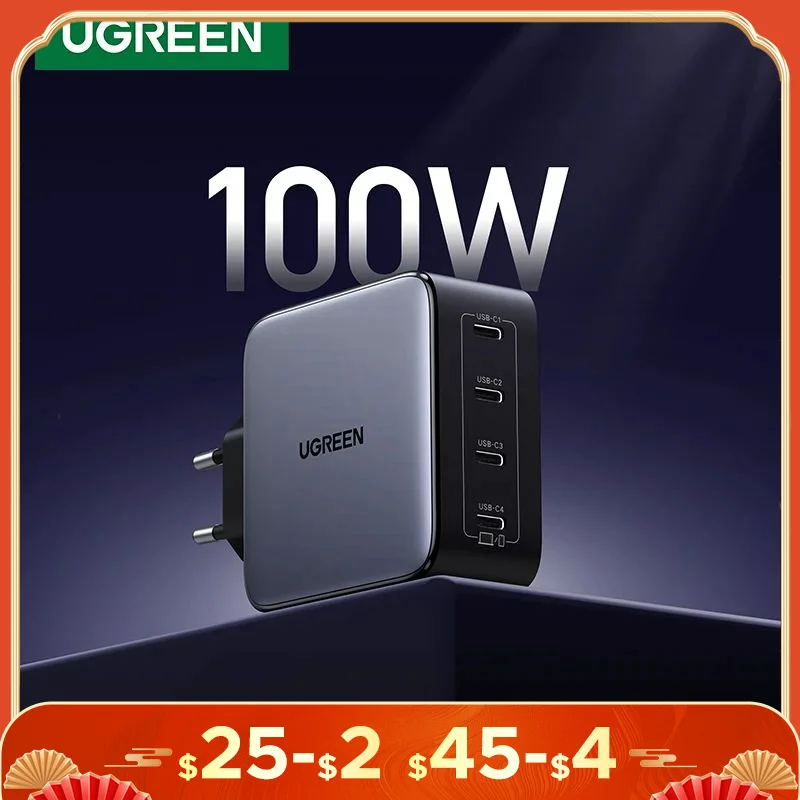 

UGREEN 100W GaN Charger QC4.0 3.0 PPS For Macbook Air Laptops Tablets iPhone 16 15 14 Pro Max 4 Ports Type C PD 3.0 Fast Charger