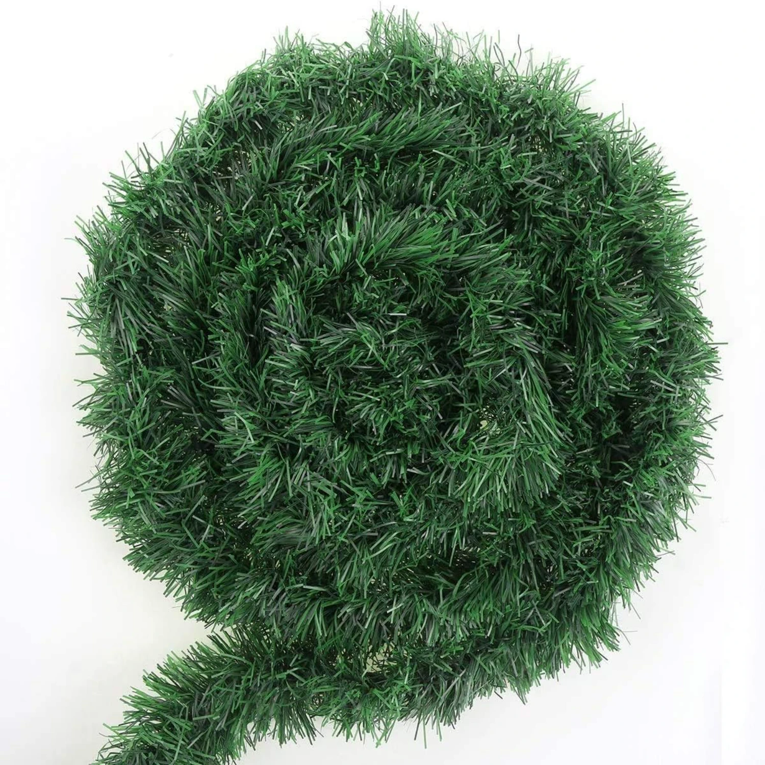 Beautiful 50 Feet Green Artificial Christmas Pine Tinsel Garland - Non-Lit Soft Twist Garland Stems - Decorative 12 Inch x 2Inch