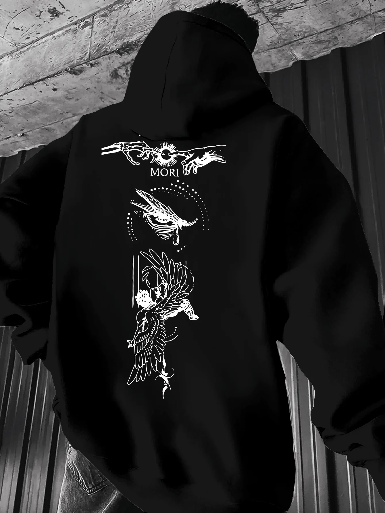 Unisex hoodie featuring a dark, edgy autumn/winter aesthetic and unique, mysterious graphic prints. - view 4