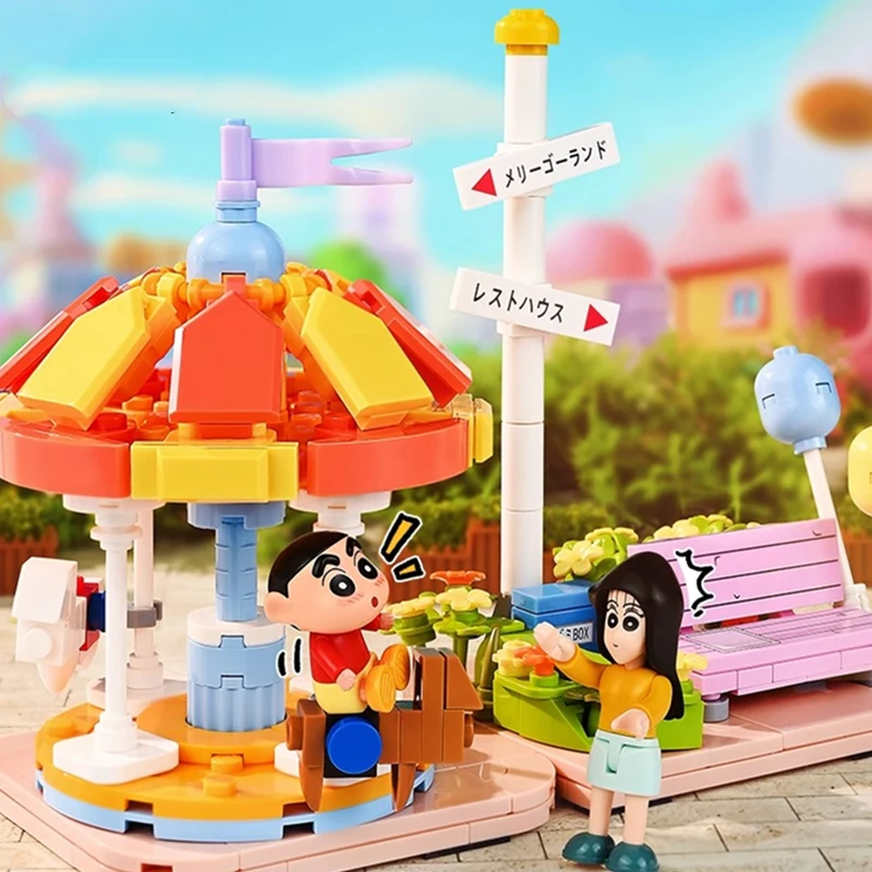 keeppley Crayon Shin-chan building blocks Oohara Nanako happy amusement park model anime children's toys Christmas gift