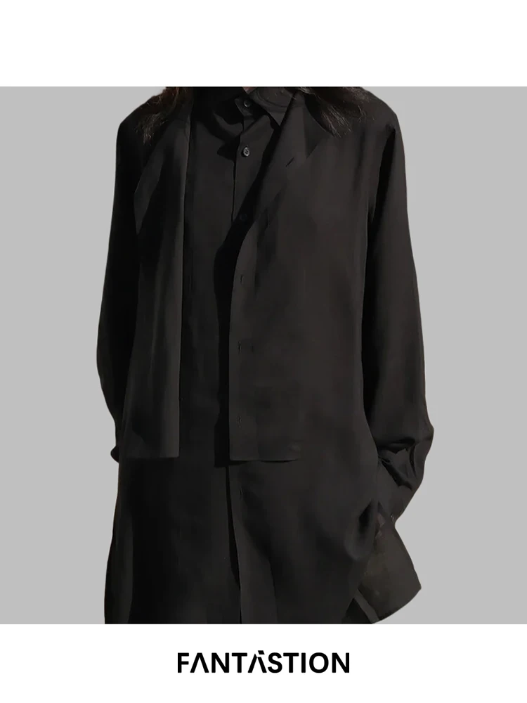 

FANTASTION court-style unisex shirt with double-layered placket stereoscopic cut oversized casual shirts top