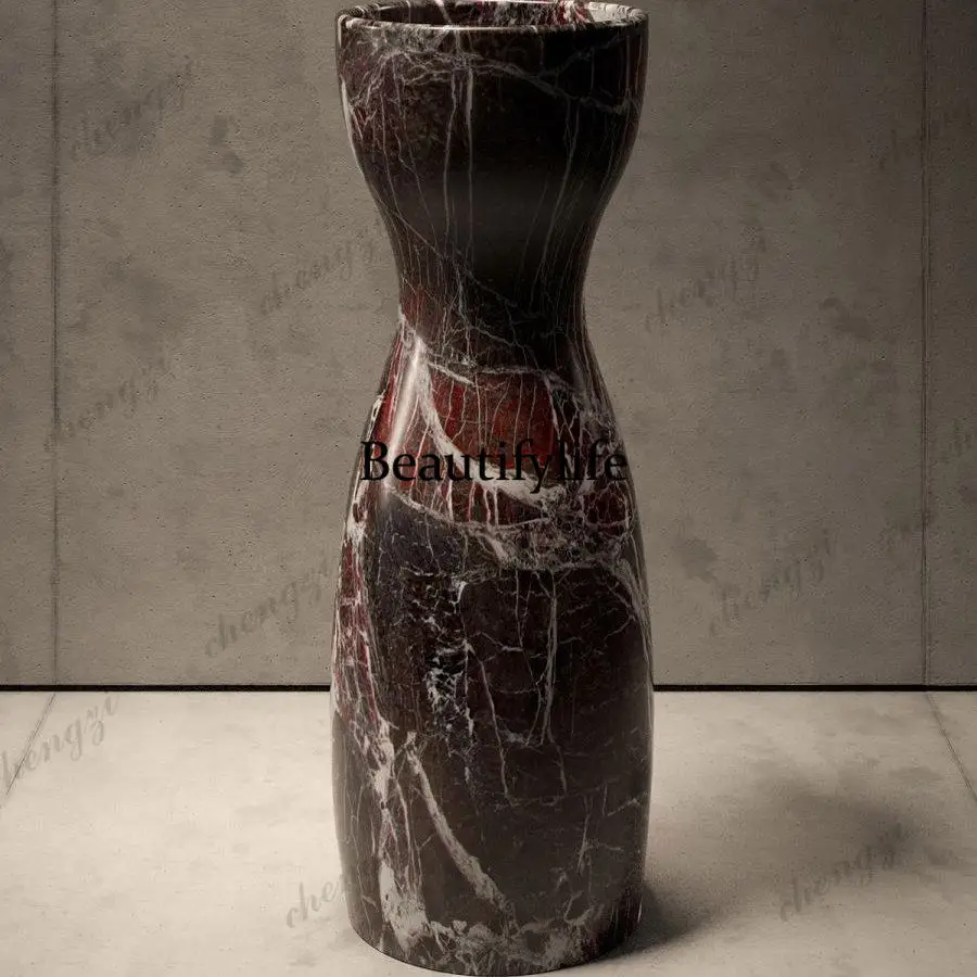 P37 light luxury natural marble integrated column basin outdoor artist household small apartment