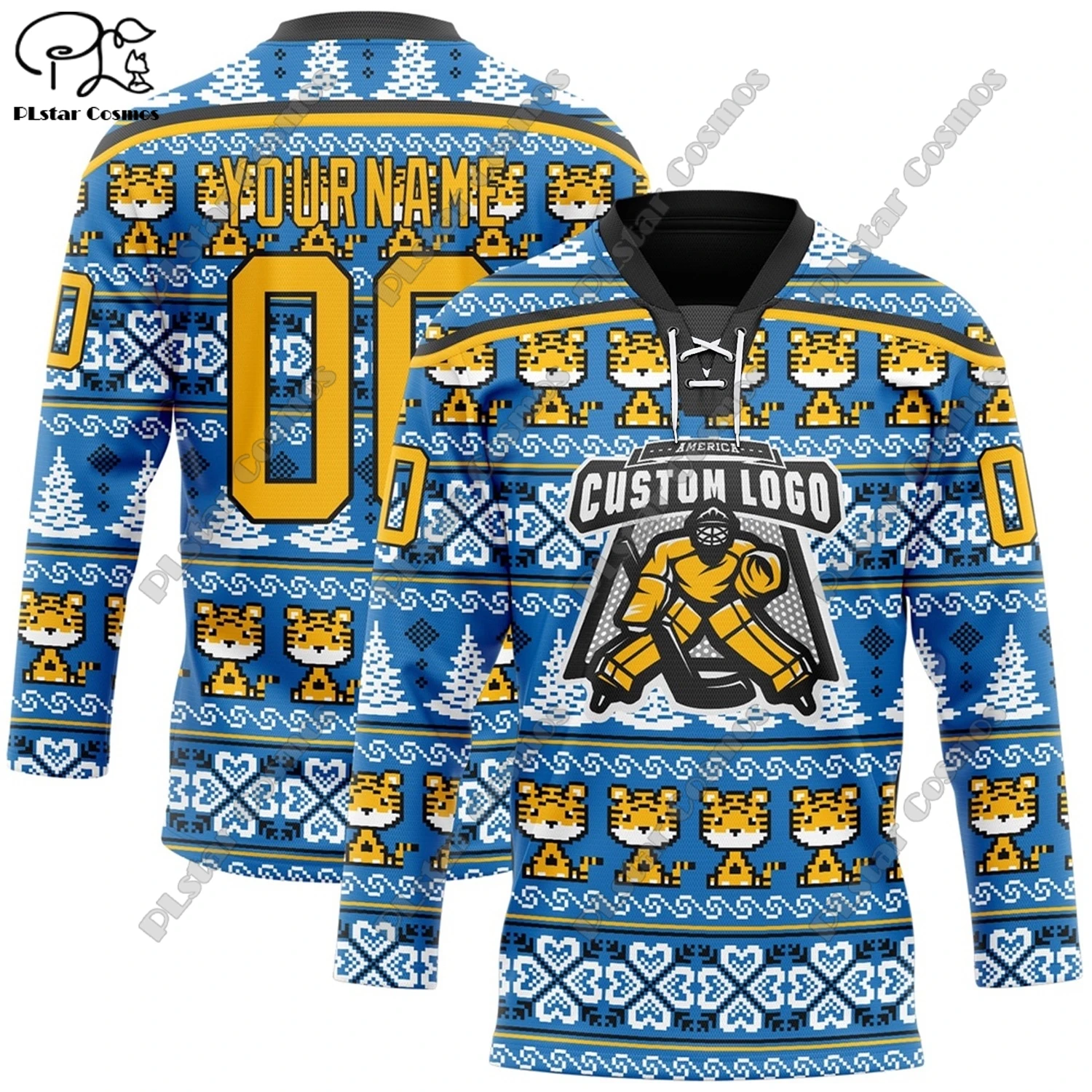 New Lace-Up Hockey Jersey Color Series V-Neck Long Sleeve Personalized 3D Printed Casual Sports Shirt Team Gift X-57