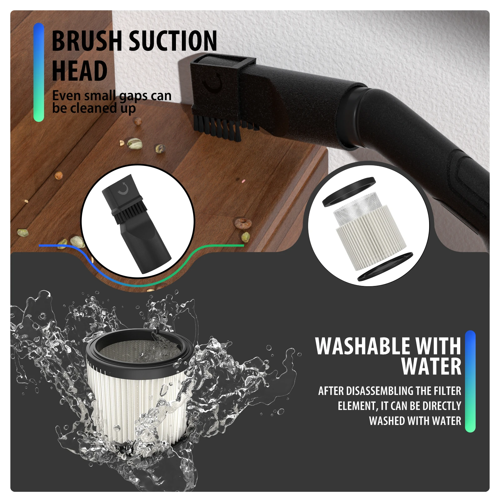 مكنسة كهربائية منزلية/صناعية بقدرة 4800 وات، رطبة وجافة 3 في 1 بدون كيس مع فلتر HEPA، 16 كيلو باسكال، 4 عجلات، سعة 15 لترًا