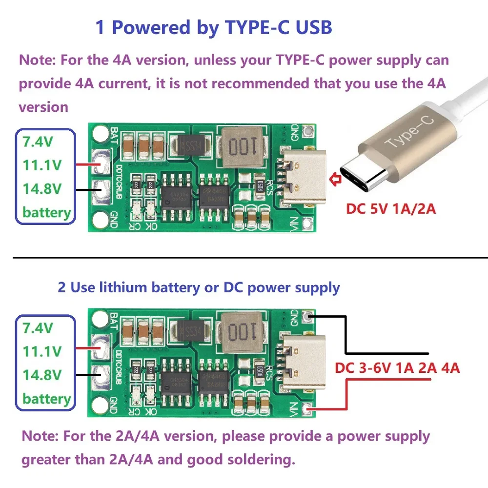 10PCS Multi-Cell 2S 3S 4S Type-C To 8.4V 12.6V 16.8V Step-Up Boost Polymer Li-Ion Charger 18650 Lithium Battery 7.4V 11.1V 14.8V