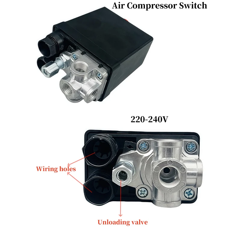 

Air Compressor Pressure Switch 90-120psi Automatic Air Pressure Switch 4Port Manifold Electric Air Compressors Tool Accessory
