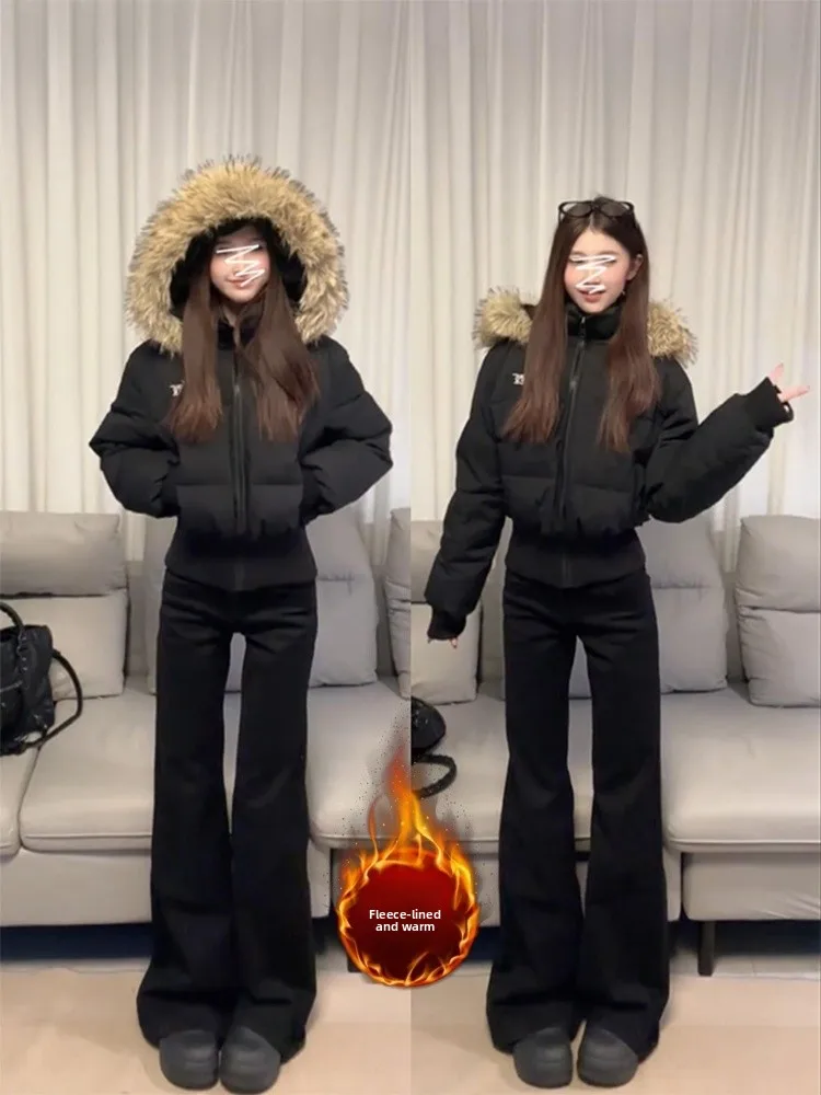 

Джинсы женские больших размеров с флисовой подкладкой, утолщенные, микро-клеш, с высокой талией, прямые, широкие, длиной до щиколотки