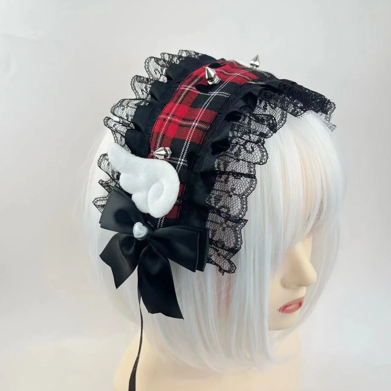 Rivet Ribbon Bowknot Angel Wing Lace Hair Band Sweet Girls Lolita Cosplay Maid Headband Elegant Headdress Hair Accessories