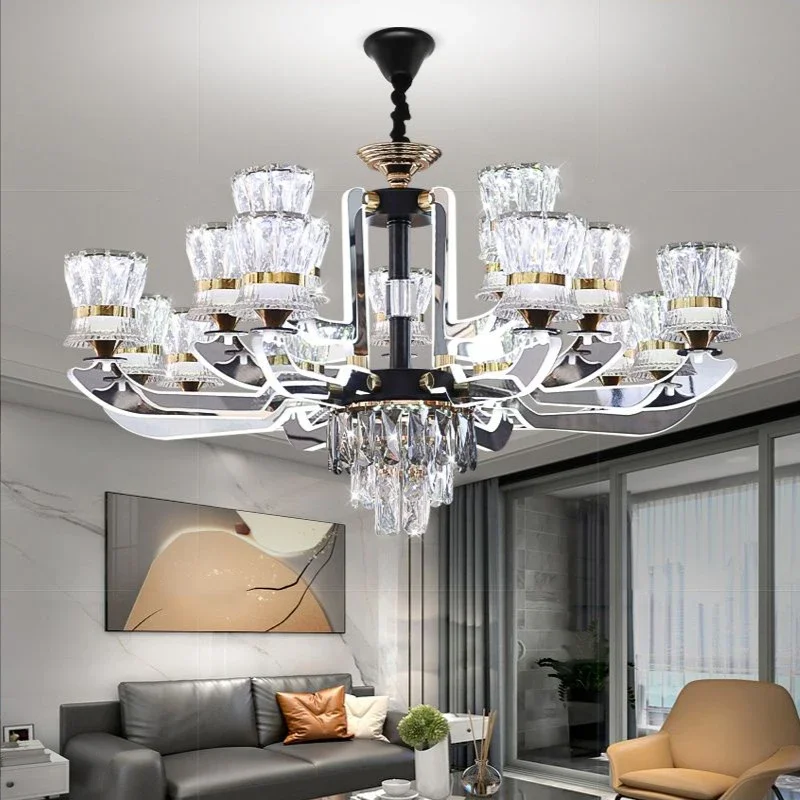 2023 New Modern LED Minimalist High-end Luxury Crystal Chandelier Living Room Lamp Luminescent Lamp Arm Bedroom Restaurant Lamp