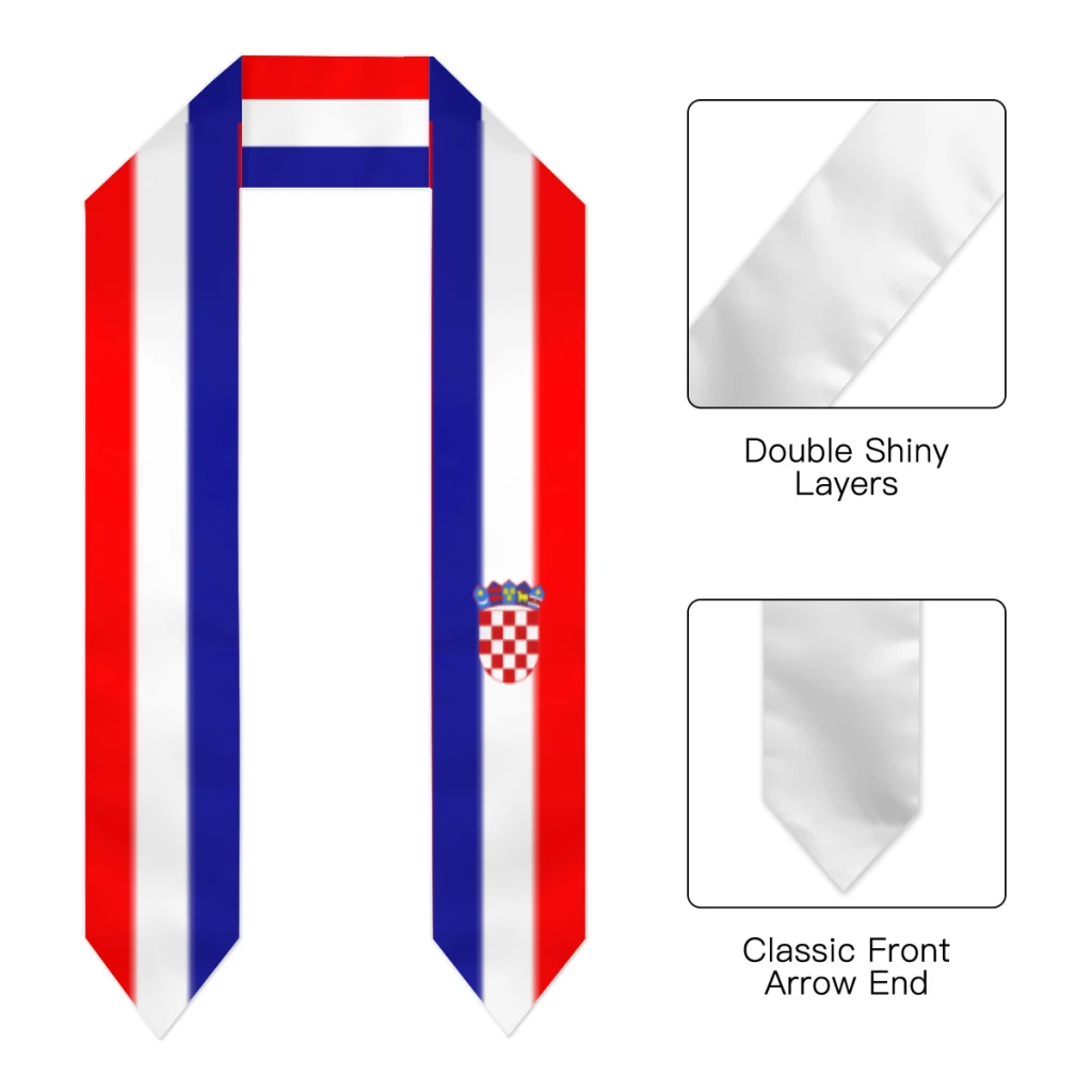 Graduation Sash Croatia Flag scarf Shawl Stole Sapphire Blue with Star Stripe Bachelor Gown Accessory Ribbon 180*14cm