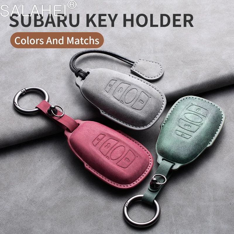 Leather Car Remote Key Fob Cover Case Protector Holder Shell For Subaru Outback XV Forester BRZ Legacy Auto Keychain Accessories